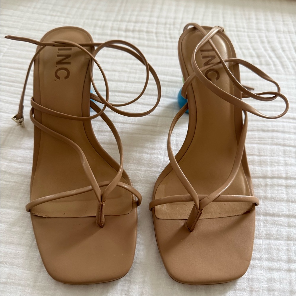 INC International Concepts Women's Nude Strappy Color Block Heels